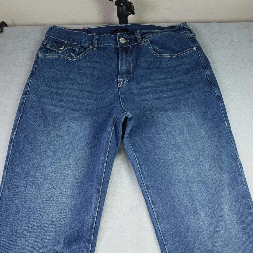 True Religion Jeans Mens 34 Blue Ricky Relaxed Straight Flap Pocket Medium Wash